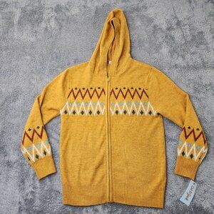 Cat & Jack Hooded Cardigan Kids Size L Yellow With Zip Closure Geometric Pattern